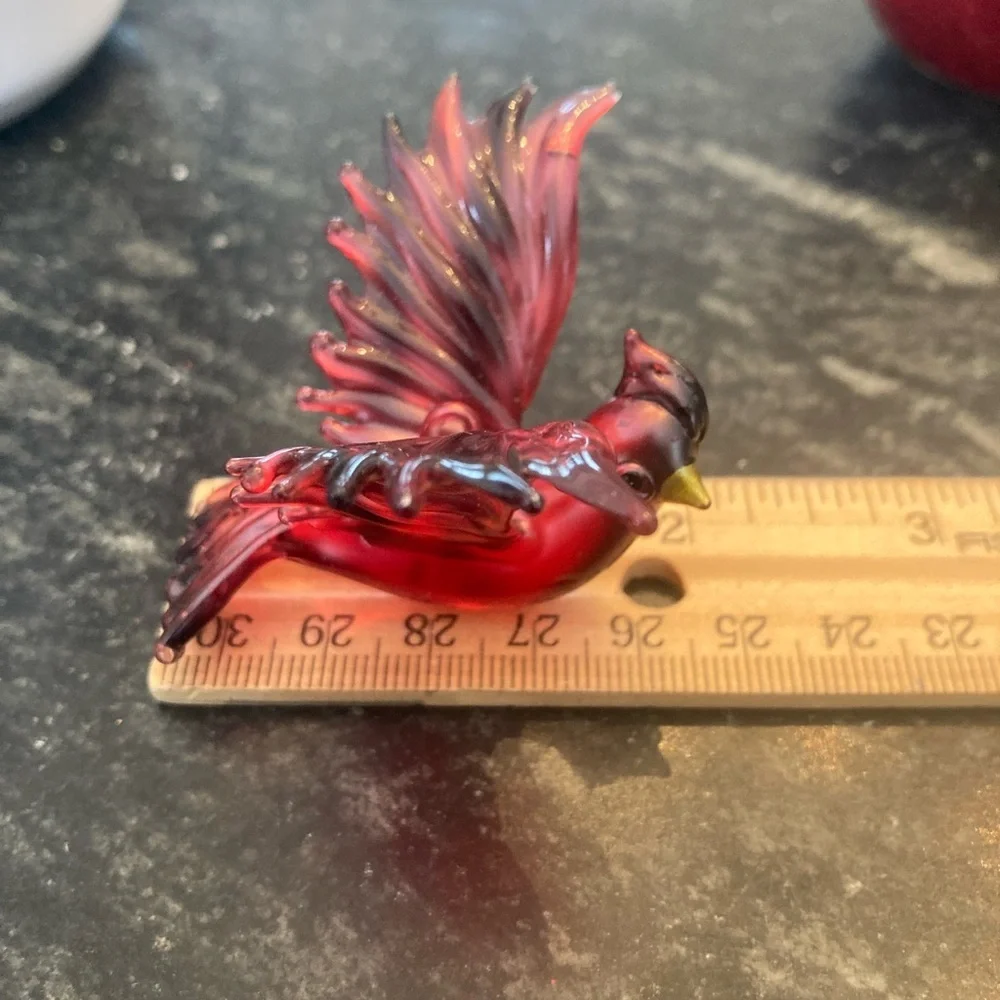 Vtg Red Cardinal Bird Figurine Hand Blown Glass Ornament Hanging